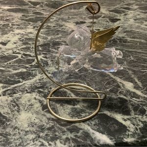 Acrylic angel with blue heart and gold stand